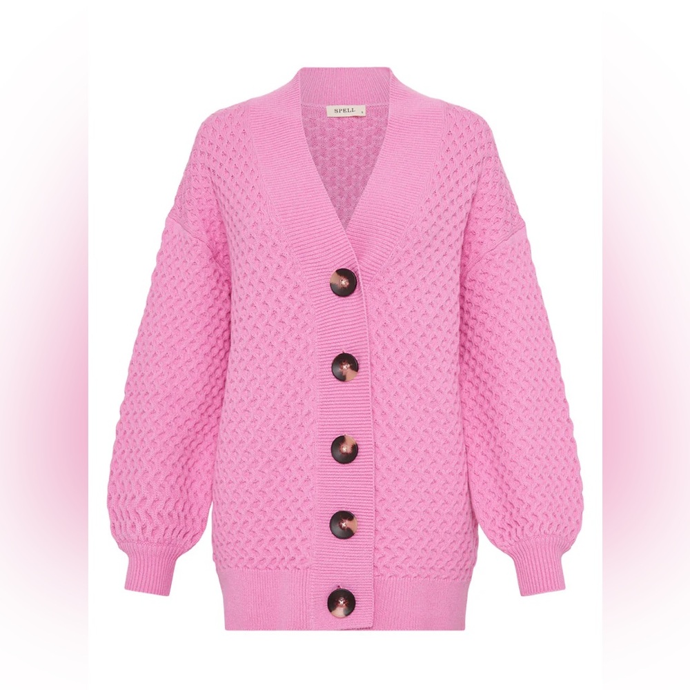 Spell Pink Chunky Knit Button-Front Cardigan